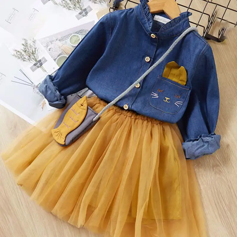 Yellow no bag Повседневные платья для девочек; Осенняя детская одежда; детское хлопковое платье с длинными рукавами и воротником «Питер Пэн»; платье принцессы для девочек; костюм - Цвет: Yellow no bag