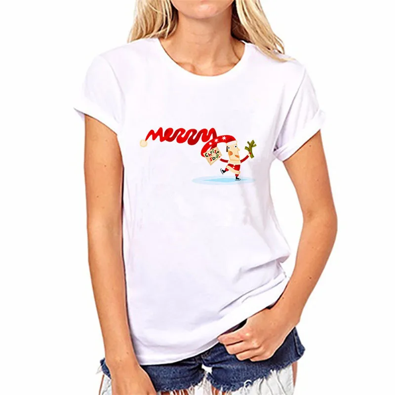 

Fashion Christmas T-shirts Tops Women Harajuku Kawaii Graphic Tees Cute Santa Claus Tshirt Festival Leisure Aesthetic Clothes