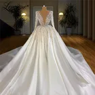 Роскошное атласное свадебное платье Дубай с жемчугом и бисером, длинное платье невесты 2020, мусульманский Саудовский Аравийское платье невесты