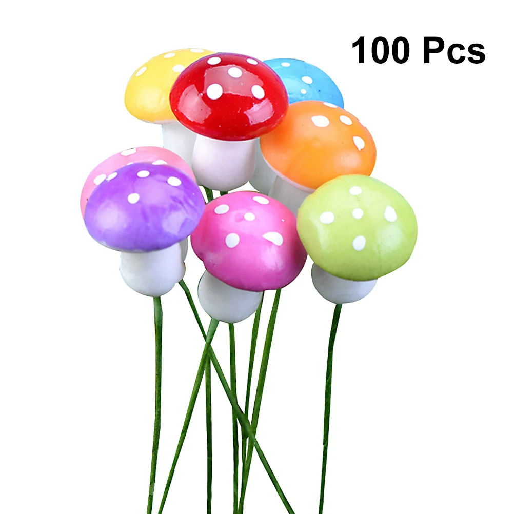 100pcs mixed color Мини-пенный гриб для садового орнамента Цветочные Горшки Бонсай микро Ландшафтный Декор миниатюрные украшения грибы декоративные фигурки - Цвет: 100pcs mixed color