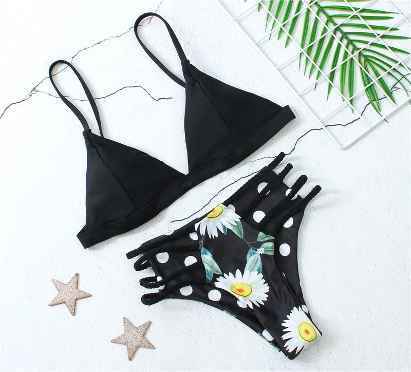 Сексуальный купальник с принтом Женский комплект бикини пляжный пуш ап Плетеный