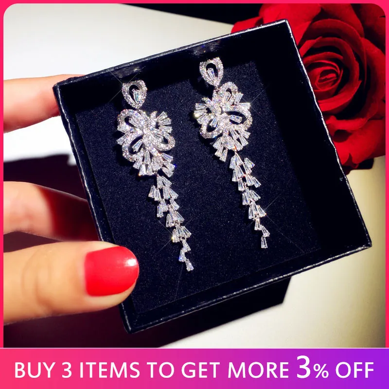 Набор серег подвесок с фианитами ААА и цветочной кисточкой|Серьги-подвески| |