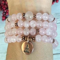 8mm pink crystal gemstone 108 beads mala bracelet chakas reiki spirituality wristband cuff healing wrist energy gemstone