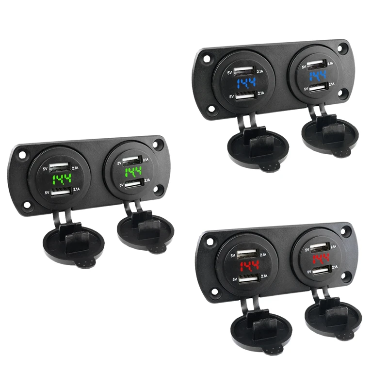

Двойная розетка USB 4,2 А со светодиодным дисплеем напряжения, зарядное устройство USB, панель для быстрой зарядки для автомобиля, лодки, 12-24 В