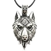 nostalgia wolf head amulet pendant norse rune jewelry viking necklace dropshipping suppliers