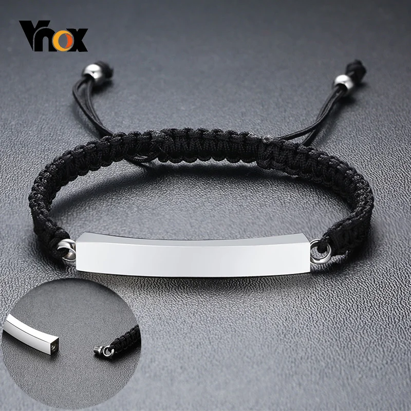 

Vnox Casual Women Black Rope Chain Urn Bracelets for Men Can Be Open Stainless Steel ID Accessory