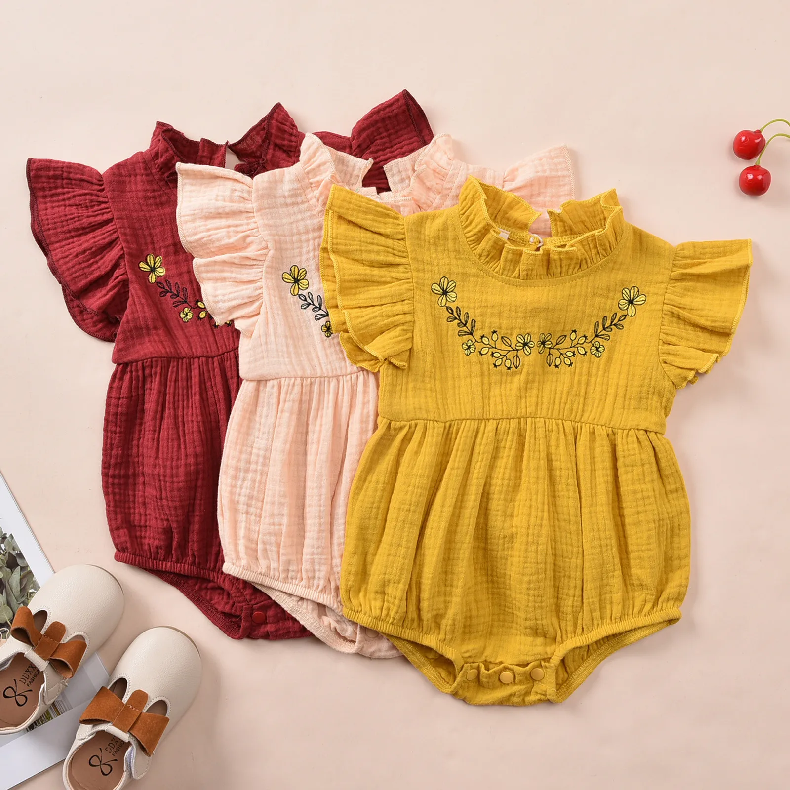

Newborn Baby Clothes Infant Baby Girls Sleeveless Embroidery Print Bodysuit Romper Jumpsuit Kids Clothes Ropa