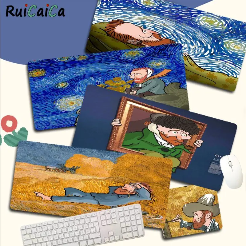 

Винтажная крутая игровая мышь RuiCaiCa с мультипликационным Ван Гогом для ноутбука, коврик для мыши, размер для большой кромки, блокировка скор...
