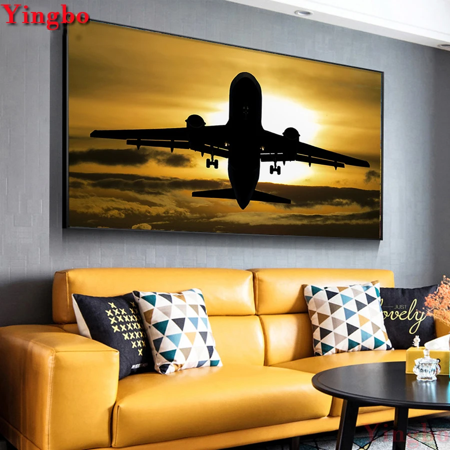 5D DIY Алмазная Картина Закат самолет пейзаж полная дрель круглые стразы наборы для