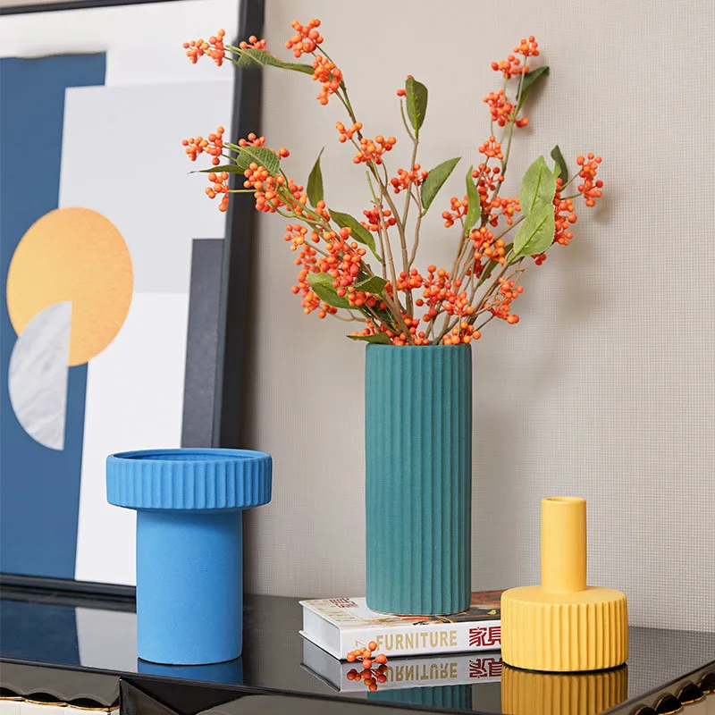 

Скандинавская керамическая цветная ваза с засушенными растениями, украшение для гостиной, телевизора, кабинета, офиса, рабочего стола, укра...