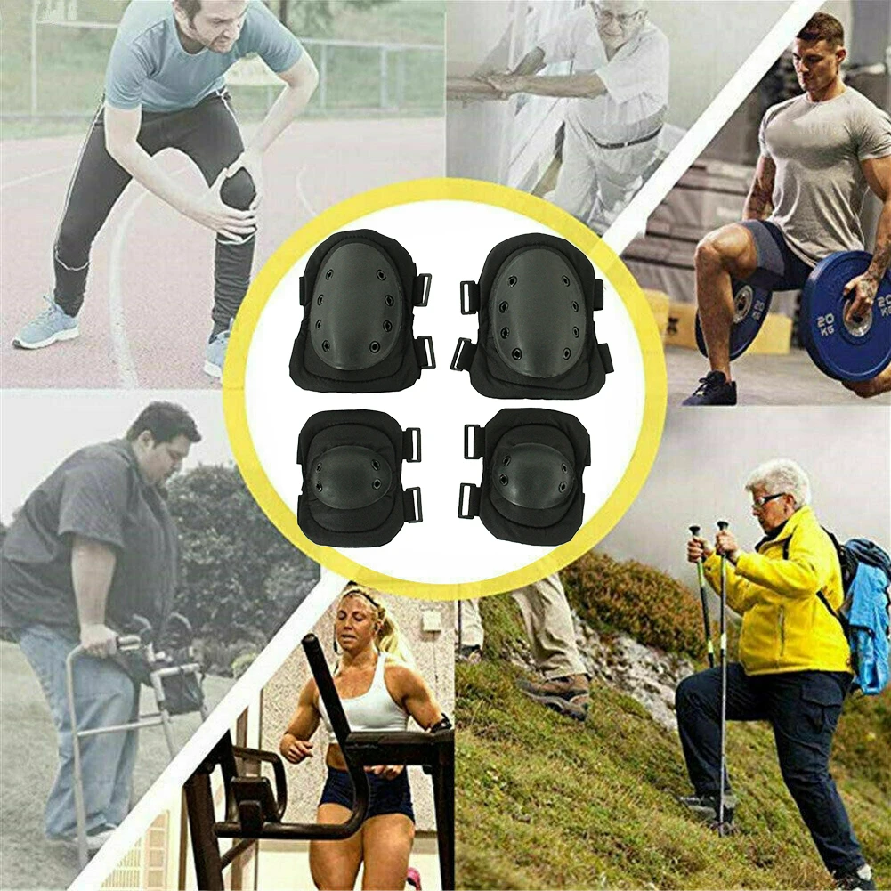 4pcs Outdoor Sports Adult Protective Pad Set Anti Collision Adjustable Straps Soft Shell Hiking Knee Elbow Mountaineering| |