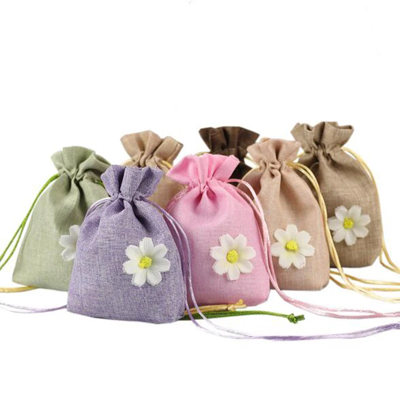 10*14 см маргаритки цветок шнурок луч рот льняной как дышащий Саше мешок для