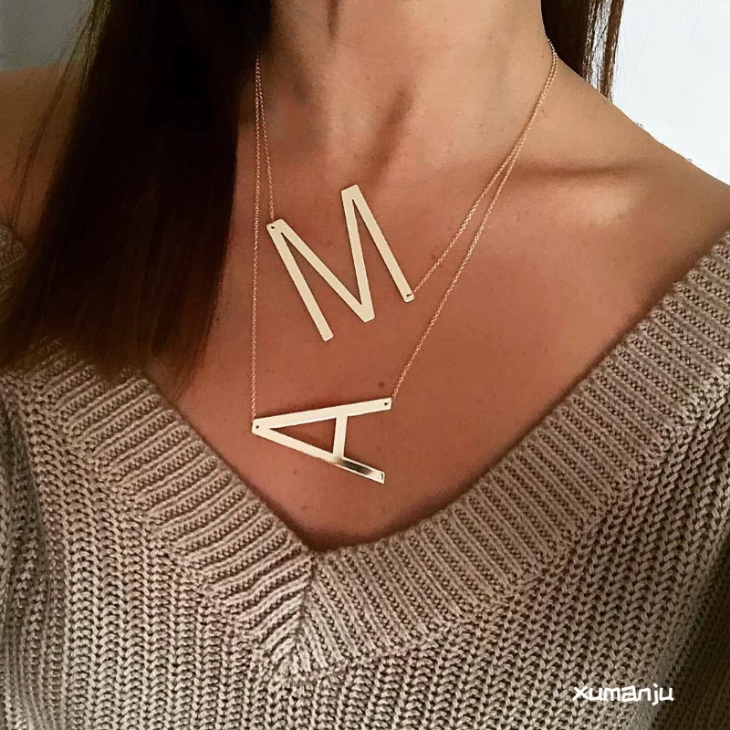

Necklace Popular Simple Jewelry Letter Necklace Personality Trend Necklace 26 Letter Clavicle Chains Female Layered Necklaces