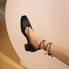 Босоножки женские, сетчатые вечерние толстом каблуке, на шнуровке, 2021, 30-50, размера плюс, FV-112