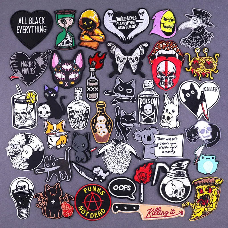 Наклейки в стиле панк с ядом виде бутылки черепом вышитые нашивки котом-убийцей