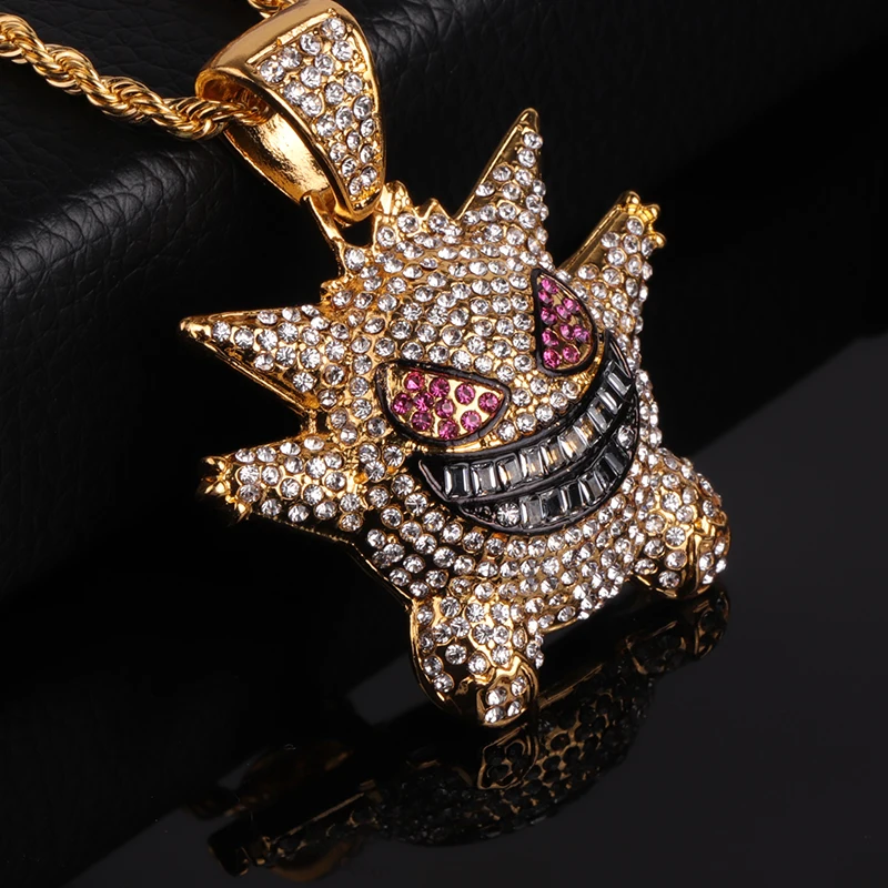 Модное женское мужское ожерелье с подвеской Gengar с теннисной цепочкой в стиле хип-хоп/панк, золотые подвески серебряного цвета, ювелирные изделия на цепочке для мужчин, подарок