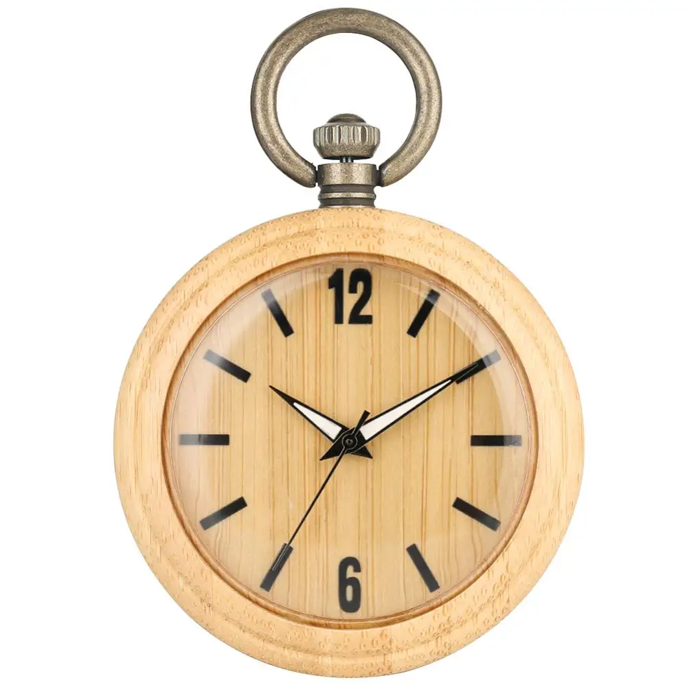 Карманные часы из натурального бамбука светящаяся указка резной циферблат