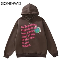 gonthwid mens streetwear hip hop sweatshirt hoodie earth letter print pullover 2021 harajuku winter cotton fleece hooded brown