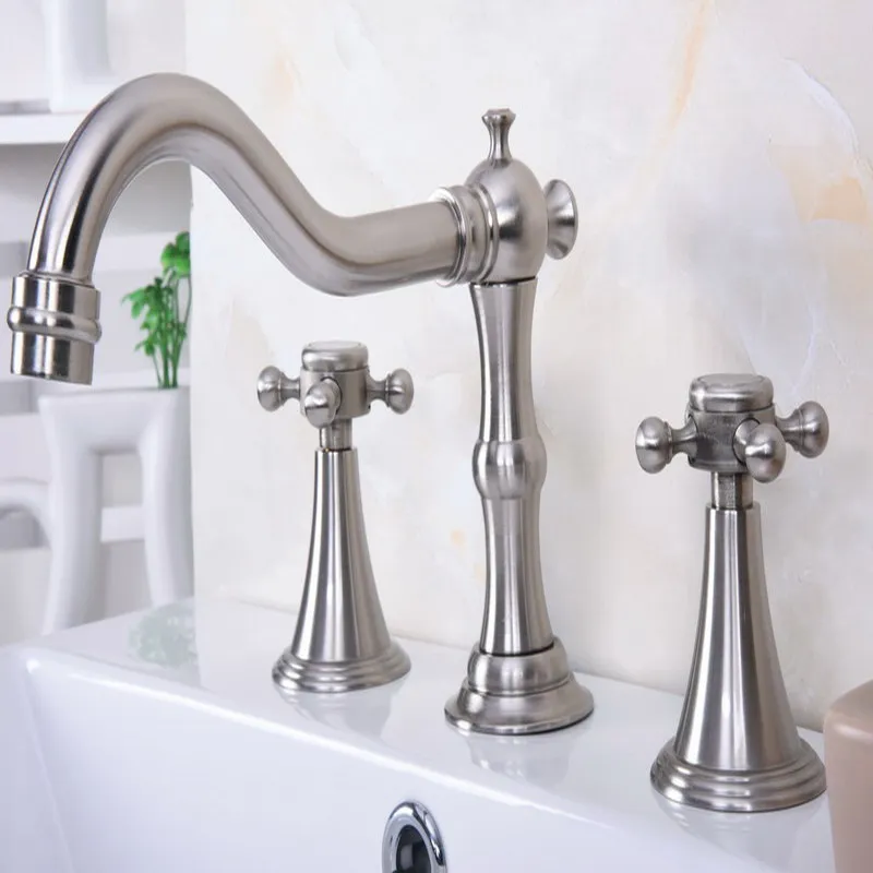 Brass Widespread 2 Handles Bathroom Basin Faucet Abn019