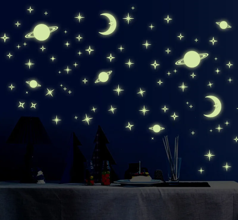 

1 Pack Fluorescent Wall Sticker Stars Moon Home Decor Luminous Space Planets Wall Stickers Boys' Children Room DIY Decals