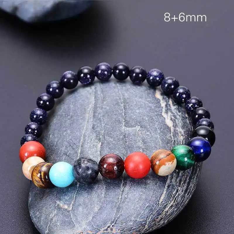 

Natural Stone Beaded Chakra Yoga Bracelet Universe Solar System Eight Planets Bangle For Women Men Unisex Charm Gift Jewelry