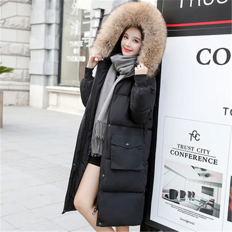 2019 Big size student Korean version of the loose fur collar long-sleeved winter cotton jacket long thick padded clothing | Женская