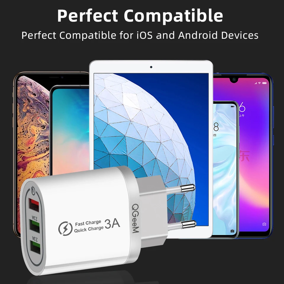 QGEEM 3 USB зарядное устройство для iPhone Quick Charge 3,0 быстрое зарядное устройство для Xiaomi QC 3,0 портативное зарядное устройство для телефона зарядный адаптер