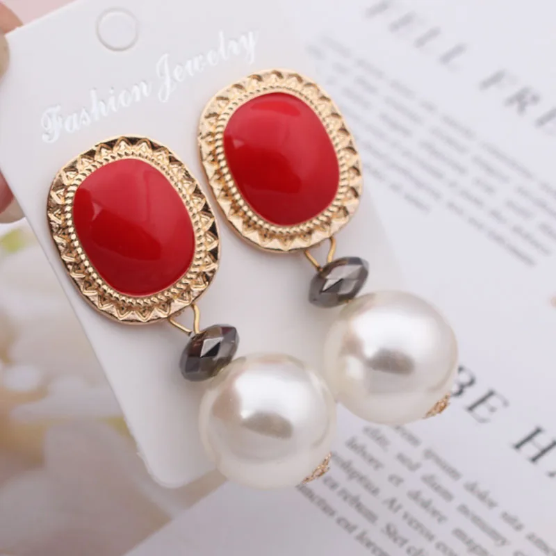 ES1133 новые европейские модная Большая Жемчужина Висячие серьги крупные