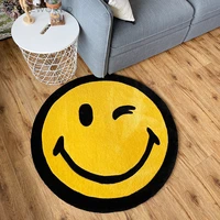 imitation cashmere cute smiling face carpet irregular plus velvet thickening home chair cushion bedroom bedside round floor mat