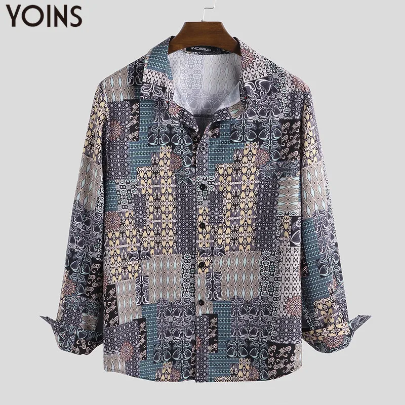 YOINS 2019 винтажные мужские рубашки с длинным рукавом в этническом стиле шикарные