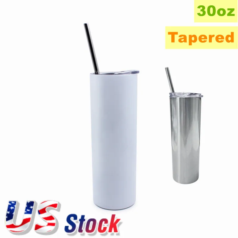 10pcs 30oz Sublimation Blank White Skinny Tumbler Stainless Steel Insulated Water Bottle Double Wall Vacuum Travel Cup