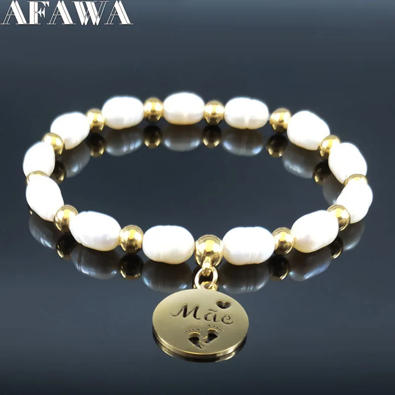 Браслет женский из нержавеющей стали с пресноводным жемчугом|Цепочки и браслеты|