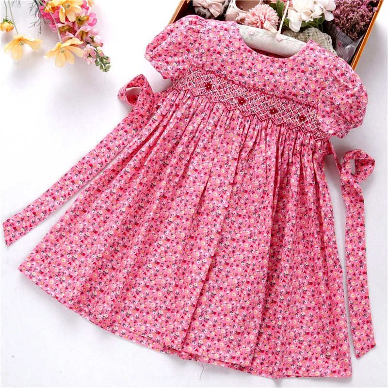 

smocked dresses for girls frock handmade cotton baby clothes summer kids dress embroidery Party holiday school boutiques