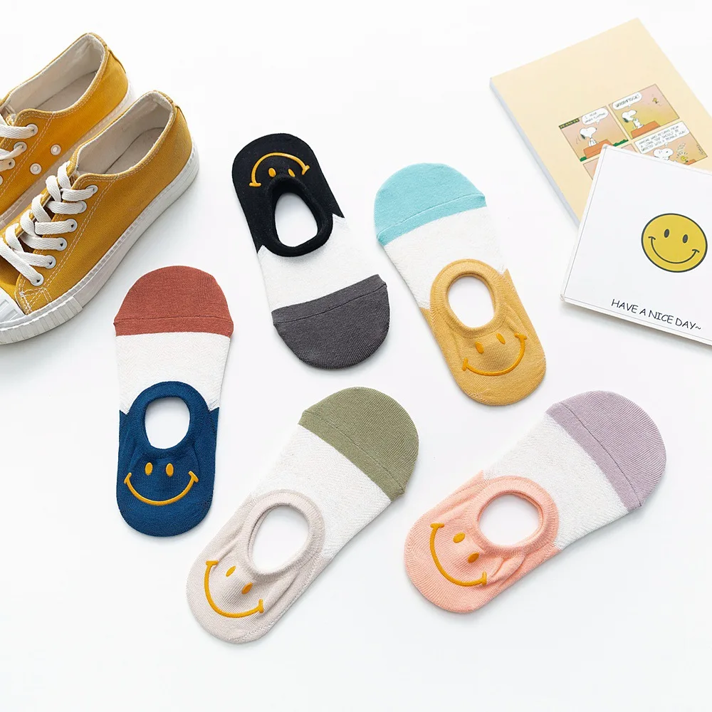 Женские носки носки-башмачки милые длинные в Корейском стиле со смайликом из