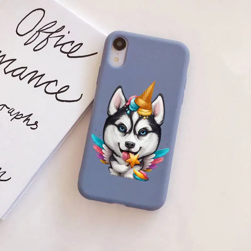 

YNDFCNB Animal Wolf Husky Dog Puppy Cartoon Phone Case Soft Solid Color for iPhone 11 12 13 mini pro XS MAX 8 7 6 6S Plus X XR