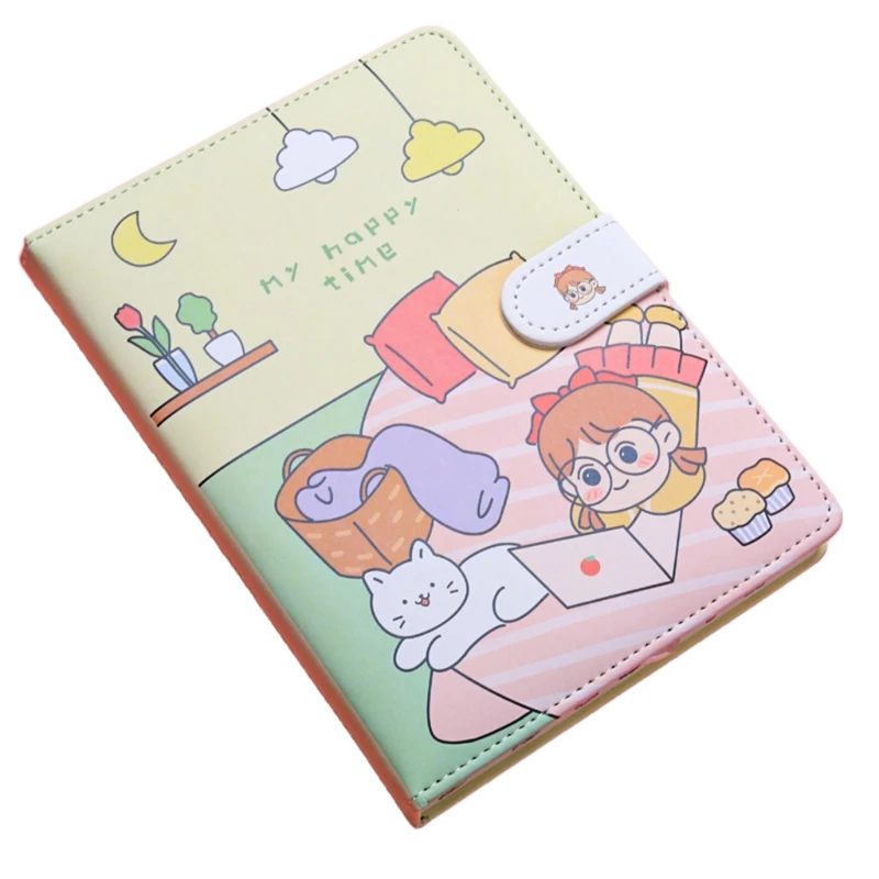

Cute Girl Journal Notebook Diary Planner Colorful Page PU Cover for students W0YE