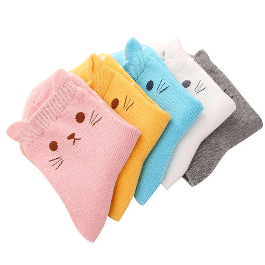 5 пар женские забавные Теплые осенние короткие носки с забавным котом новинка