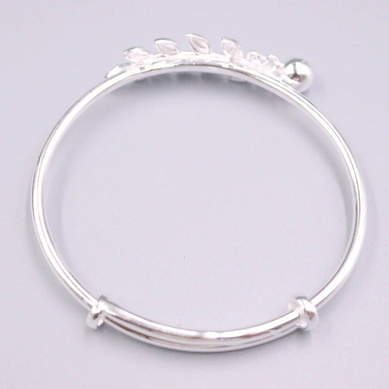 

S999 Fine Silver Bangle Women Luck Leaf Smooth Bangle Adjustable 58-64mm 11mmW 19.7g