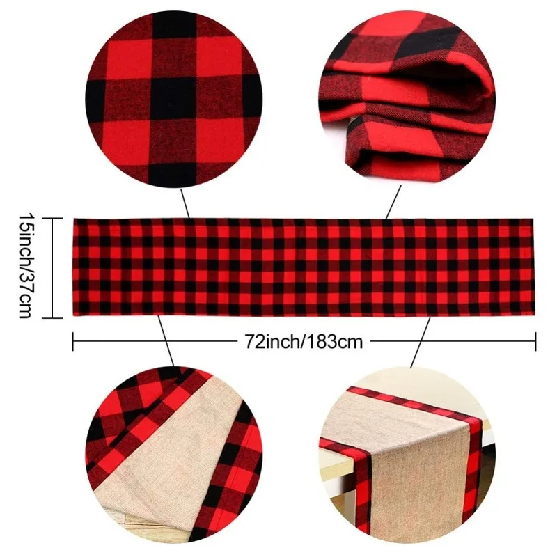 Christmas Table Runner Red Black Home Dining Table Runner for Christmas Rectangle Burlap Plaid Table Runner Birthday Party Decor images - 6