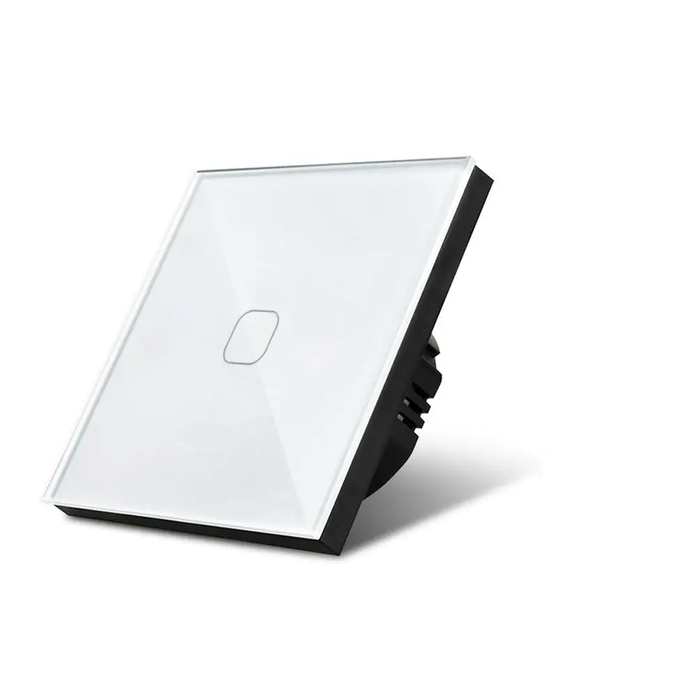 1 Gang 1 Way White Настенный светильник с сенсорным экраном, переключатель AC220V, ЕС, 1 комплект, 1 способ, сенсорный датчик, переключатель, Кристальное стекло, панельный модуль, светодиодный светильник, 220-240 В, ЕС, Великобритания - Цвет: 1 Gang 1 Way White