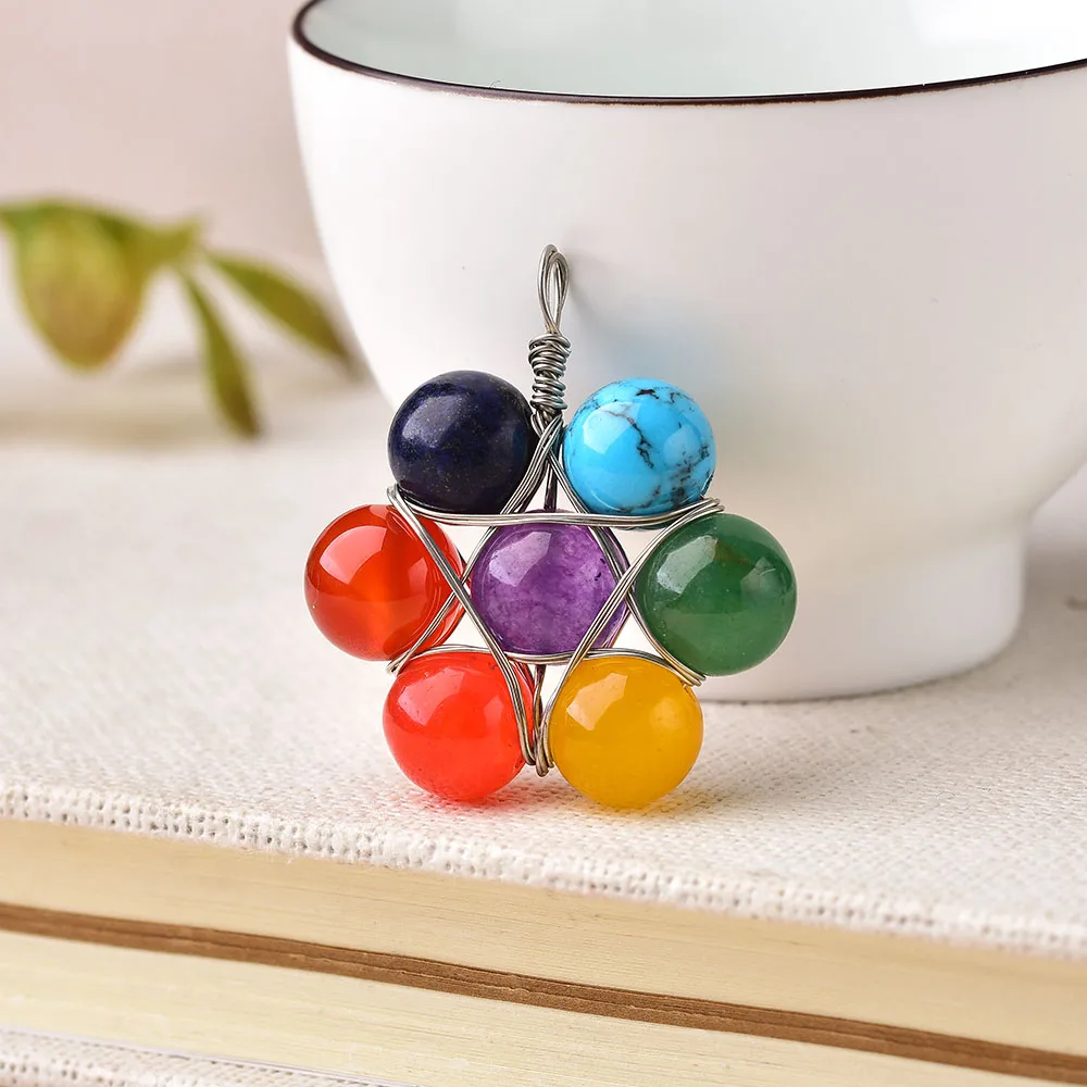 1 шт. натуральный хрустальный кулон аметист камень Мода Семь чакр Исцеление Рейки