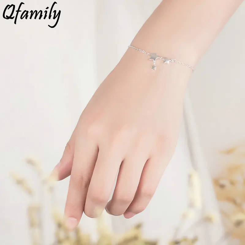 

Браслет женский из серебра 925 пробы с подвесками в виде звезд