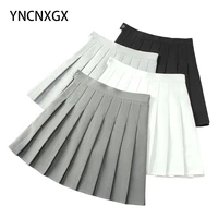 pure color pleated skirt female summer high waist skirt thin a line skirt cosplay uniform school dance mini skirt