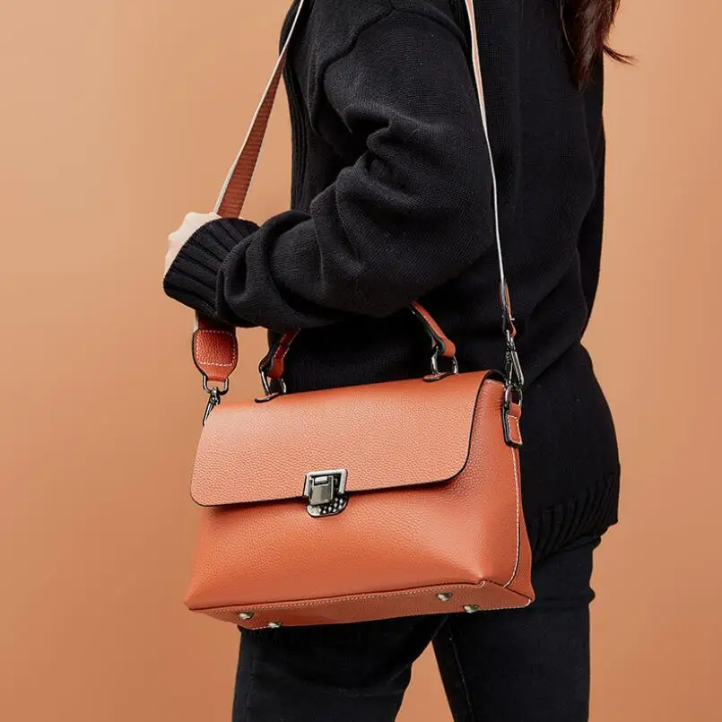 

2021 New Arrival Soft Real Leather Tote Bag Women Wide Strap Shoulder Messenger Bag Famous Designer Ladies Crossbody Handbags