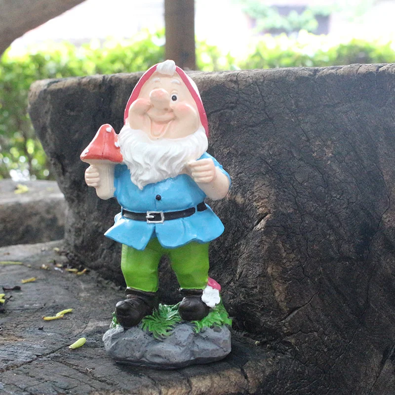 

Garden Gnome Statue Resin Dwarf Holding A Mushroom Figurine Cartoon Fairy Tales Small Home Ornament for Kids Shelf part