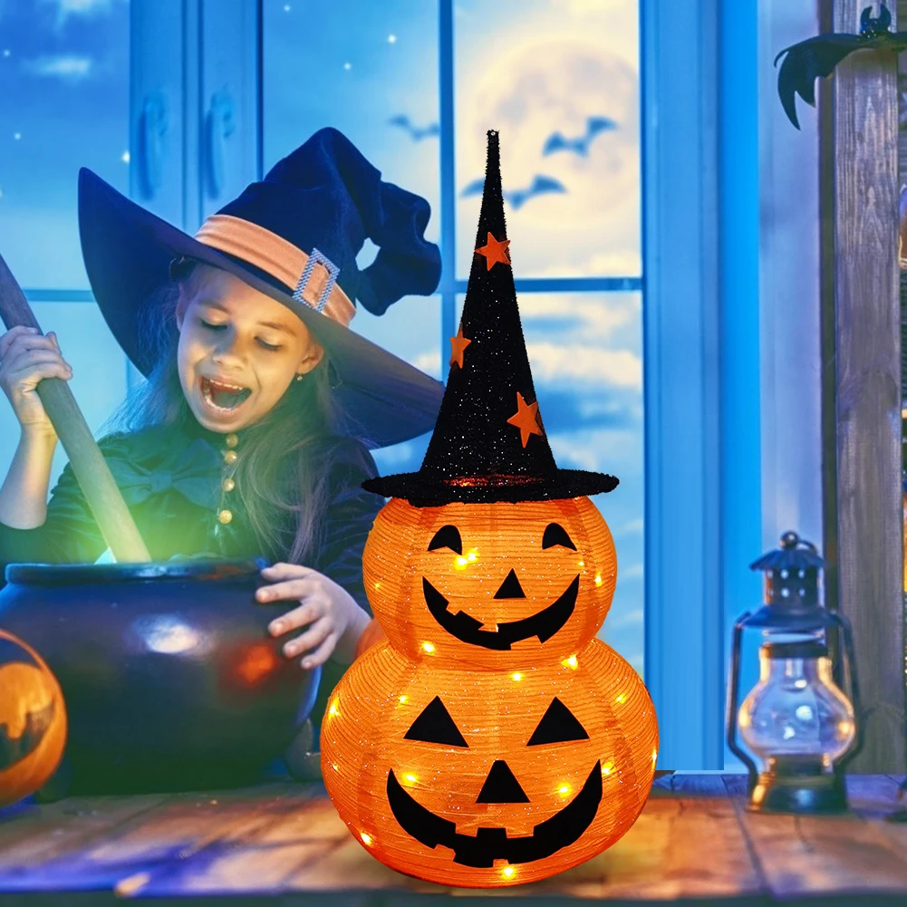

50 светодиодов, складной бумажный фонарь в виде тыквы для Хэллоуина, светящийся подвесной светильник, привидение, праздник, вечеринка, атмос...