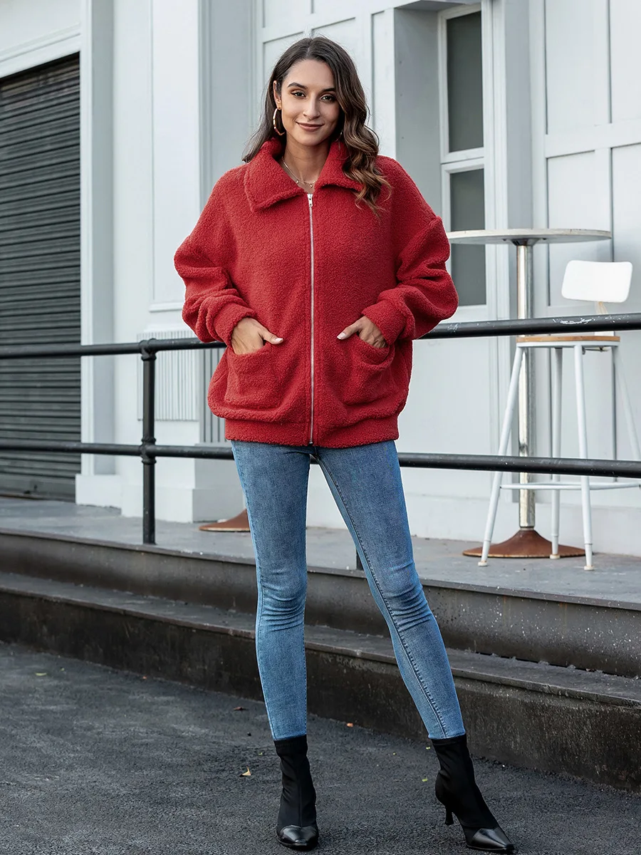

Casual elegant faux Fur coat women autumn 2020 new soft zipper leopard teddy coat oversize jacket coat pocket outfit tops