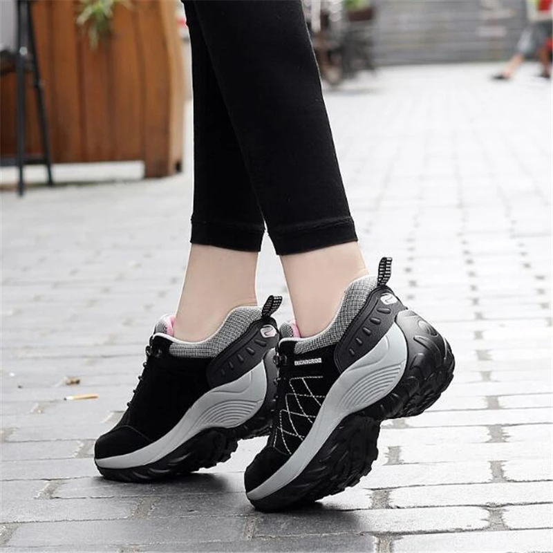 Женские водонепроницаемые походные туфли из нубука кроссовки на платформе для