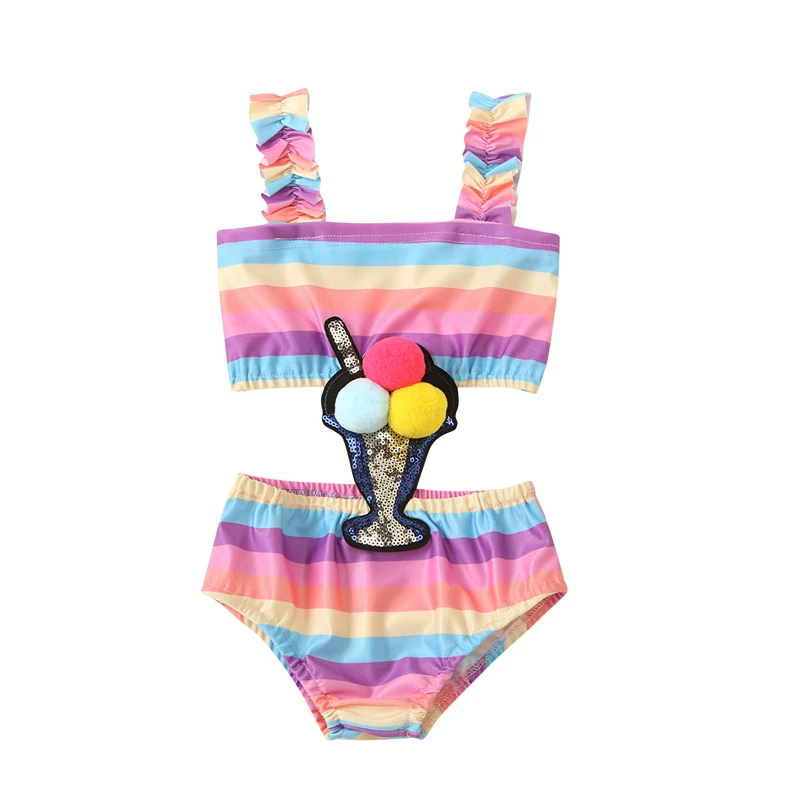 

Купальник для маленьких девочек, комбинезон в радужную полоску, жилет без рукавов, круглый воротник, на бретельках, Пляжная укороченная оде...