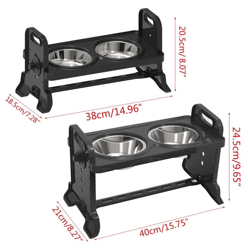 

Anti-Slip Elevated Double Dog Bowls Adjustable Height Pet Feeding Dish Feeder